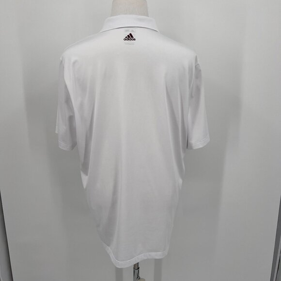 Adidas Mens XL Extra Large Puremotion Golf Polo Shirt White/Burgundy/Red Striped - Picture 3 of 5